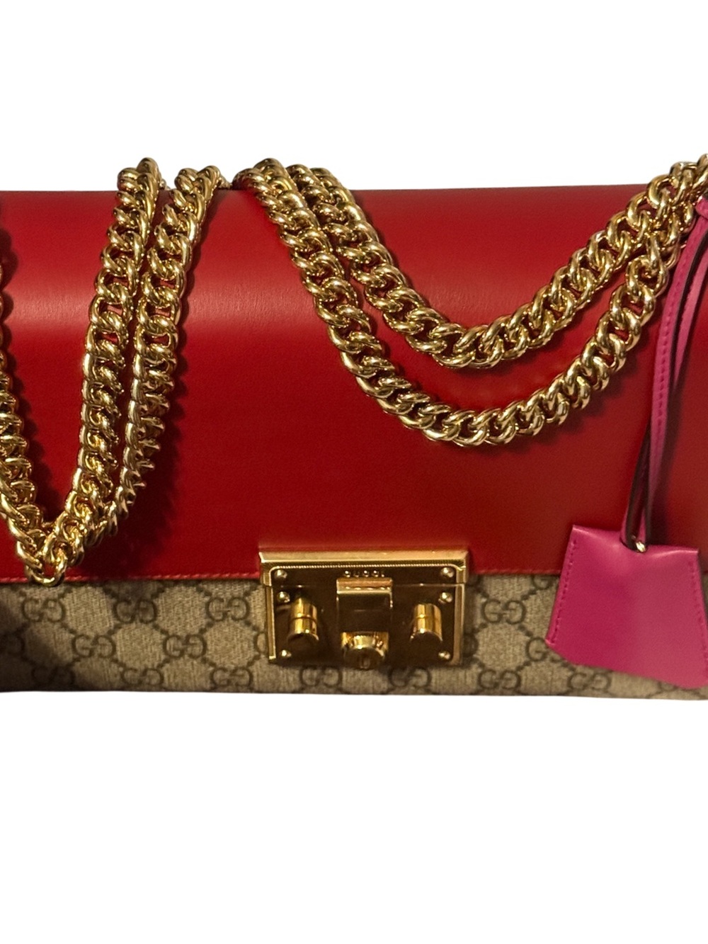 Gucci Red and Brown GG Supreme Padlock MED Shoulder Bag with Gold Hardware - Picture 2 of 15